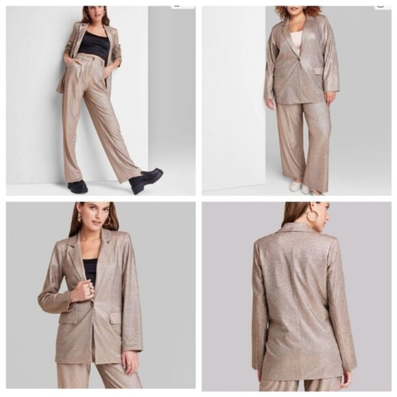 NWT Wild Fable Metallic Glitter Copper Gold Stretch Pant Suit Blazer XL Pant 14 - Picture 2 of 16